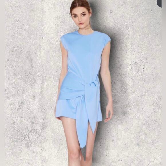 C/Meo Collective Hands On Tie Waist Dress Light Pastel Blue - Picture 3 of 12